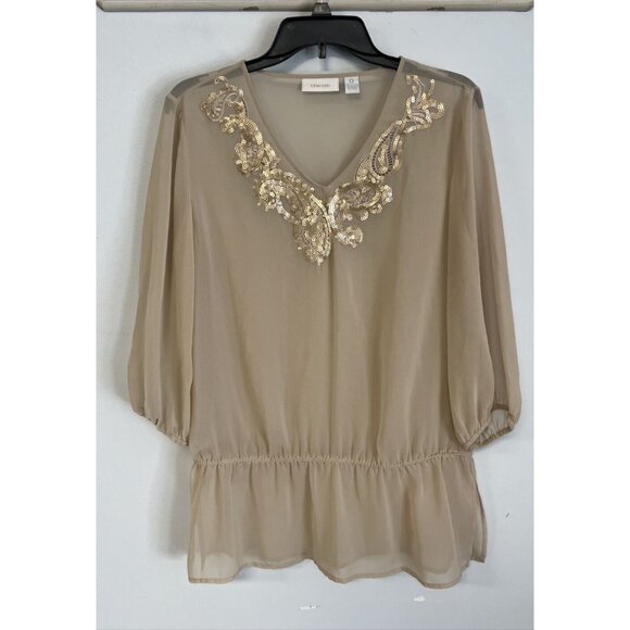 Chico's Tops - Chicos Size 0 Drop Waist Top Blouse Gold Sequin V Neckline Small